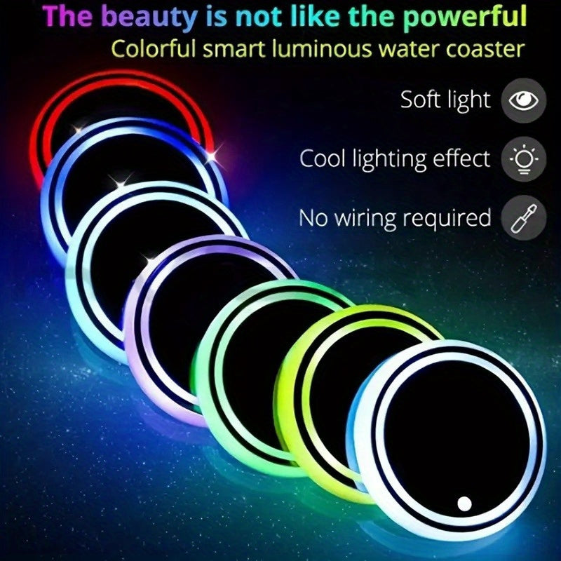Luces LED para soporte de taza de coche con 7 variaciones de color, almohadillas de carga USB, cojines impermeables, luces LED para ambiente interior, luces decorativas, cojines para coche, alfombras para vaso de vino de bar