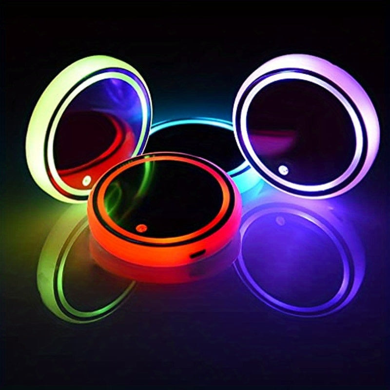 Luces LED para soporte de taza de coche con 7 variaciones de color, almohadillas de carga USB, cojines impermeables, luces LED para ambiente interior, luces decorativas, cojines para coche, alfombras para vaso de vino de bar