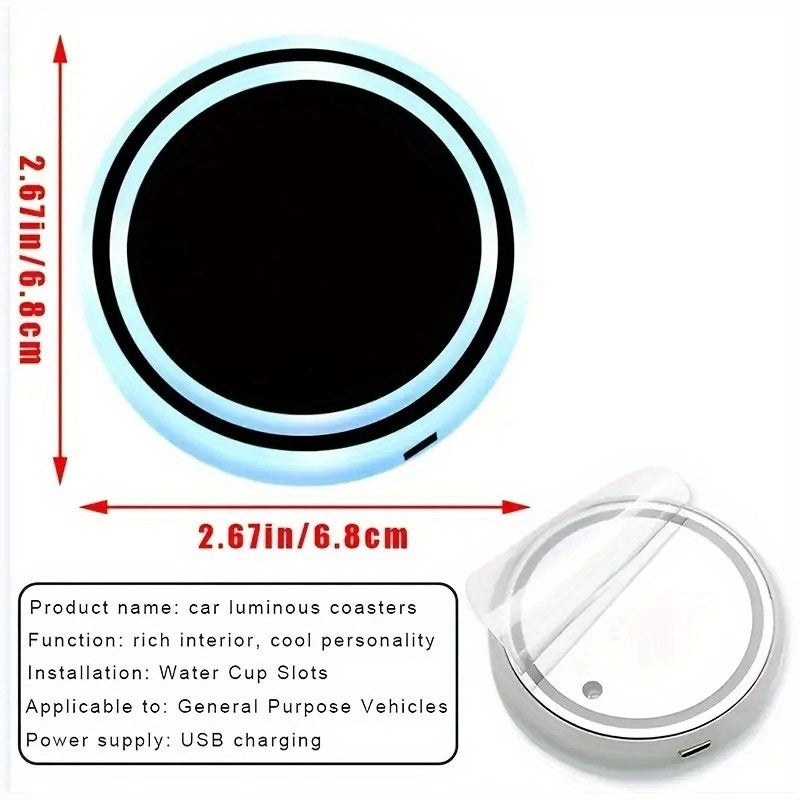 Luces LED para soporte de taza de coche con 7 variaciones de color, almohadillas de carga USB, cojines impermeables, luces LED para ambiente interior, luces decorativas, cojines para coche, alfombras para vaso de vino de bar