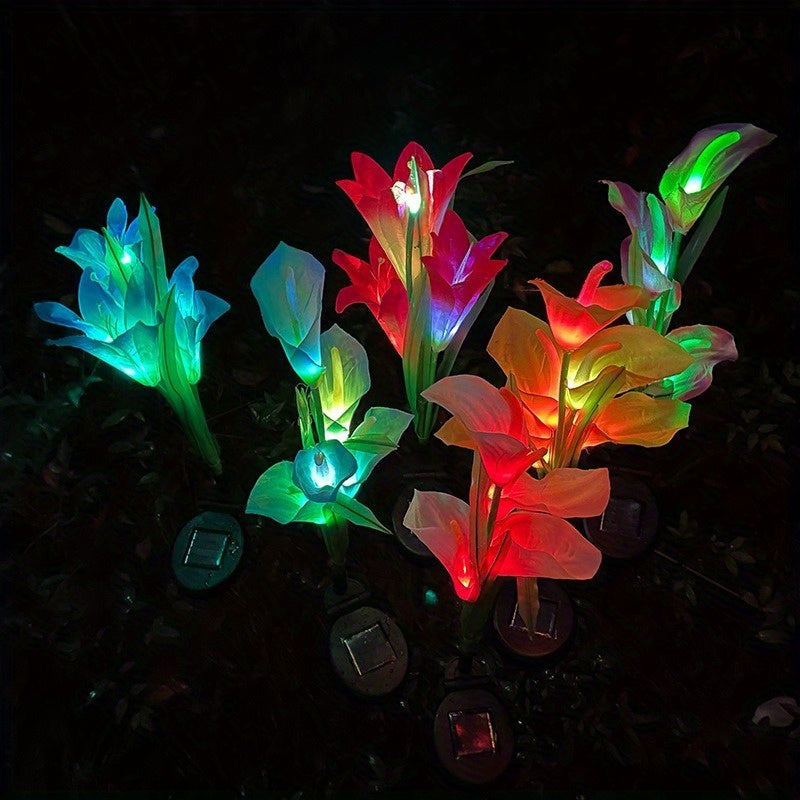 Cabeza de caballo solar de 5 cabezas para luces de césped al aire libre con LED de loto, luces de paisaje de parque y patio