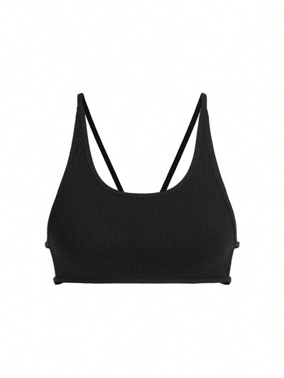 Leisure Sujetador sin acolchado con cuello en U, sin costuras, con ribete acanalado y atado en la espalda, ropa interior comoda para mujer