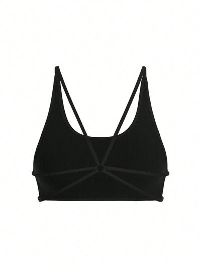 Leisure Sujetador sin acolchado con cuello en U, sin costuras, con ribete acanalado y atado en la espalda, ropa interior comoda para mujer