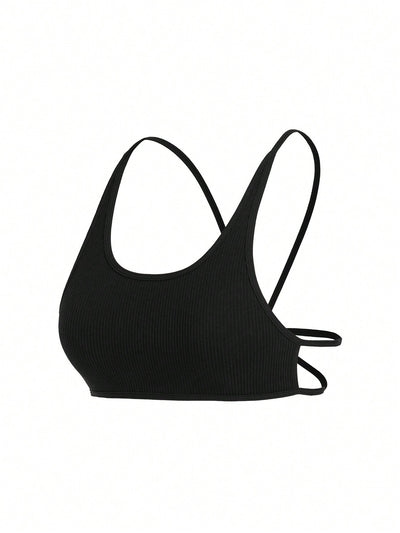 Leisure Sujetador sin acolchado con cuello en U, sin costuras, con ribete acanalado y atado en la espalda, ropa interior comoda para mujer