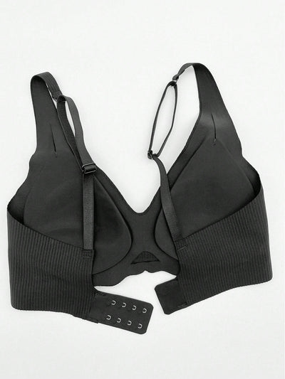 NEW Mujeres Rayas Ropa interior sin costuras Sujetador bralette profundo en forma de V con diseno de Copa 3/4, lenceria femenina delgada acolchada y movil, sosten sin cables comodo e intimo en una sola pieza de color negro