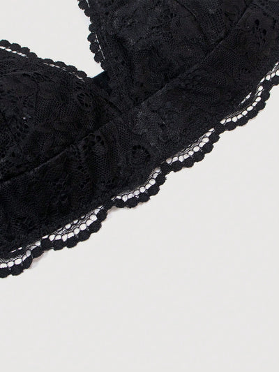 Sosten sexy y comodo de copa triangular de encaje negro para mujer con tirantes delgados
