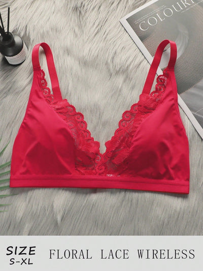 Sujetador inalambrico con encaje floral para mujer