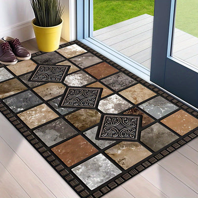 1 alfombra de entrada antideslizante lavable, felpudo de bienvenida con diseño de piedra roja y azulejos, lavable a máquina, resistente, varios tamaños para hogar, jardín y salas, decoración rústica