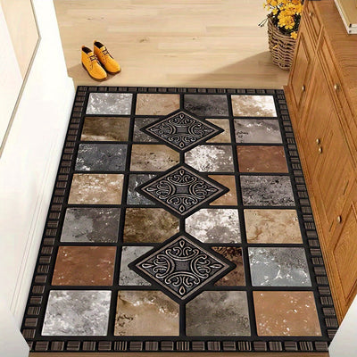 Alfombra de Entrada Lavable Antideslizante de Poliéster con Base de Goma, Diseño de Piedra Roja y Azulejo para Hogar, Jardín y Espacios Habitables - Varios Tamaños Máquina Hecha 19x31/23.6x35.4/31x47/47x62 pulgadas - Ideal para Decoración Rústica