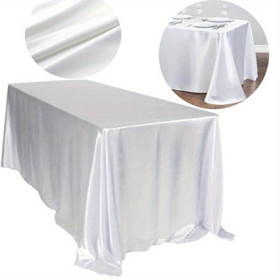 Mantel elegante de satén blanco, rectangular, de poliéster, ideal para bodas, Navidad, baby showers, cumpleaños y banquetes, mantel de mesa elegante