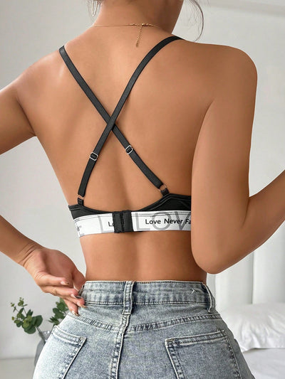 NEW  Sujetador con tirantes de jacquard y con letras para mujer