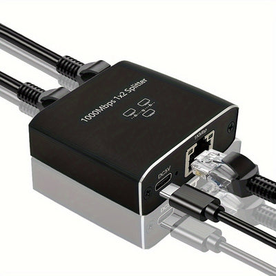Adaptador divisor Gigabit Ethernet - Divisor de cable de red RJ45 de 1 a 2 puertos con alimentación USB - Uso compartido de conexión a Internet de doble dispositivo para Cat5/5e/6/7/8 - Divisor LAN Y RJ45 de alta velocidad de 1000 Mbps