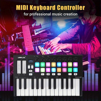 Orca Mini25 Teclado Controlador MIDI USB de 25 Teclas Controlador MIDI USB Con 16 Pads Desencadenantes RGB Retroiluminados Con Retroiluminación RGB