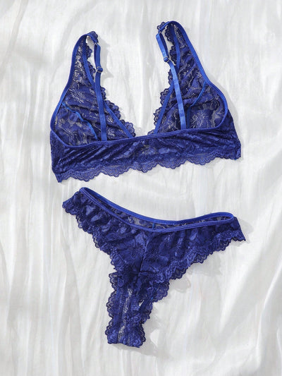 NEW  Conjunto de sujetador y panty para mujer de unicolor con detalles de encaje