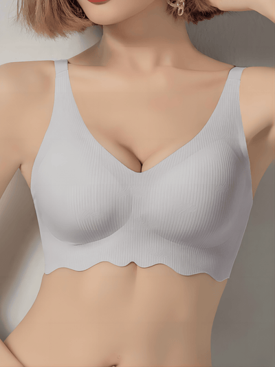 Sujetador push-up sin costuras para mujer con borde de unicolor y tiras de gel suave para una apariencia linda y de soporte