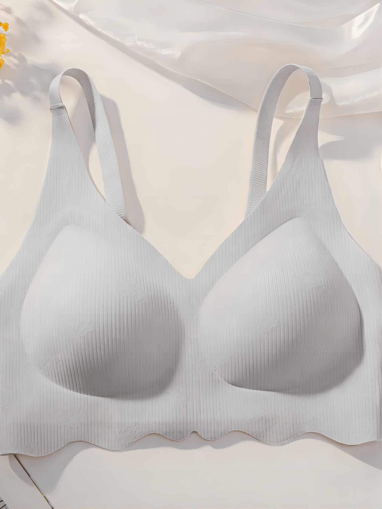 Sujetador push-up sin costuras para mujer con borde de unicolor y tiras de gel suave para una apariencia linda y de soporte