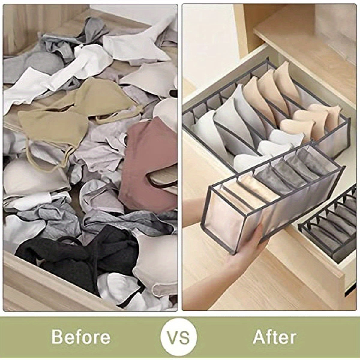 Organizador de 6 Compartimentos para Sujetadores y Ropa Interior - Divisor de Cajón Plegable para Almacenamiento en Armario, Perfecto para Sujetadores, Calcetines y Lencería, Contenedores de Almacenamiento, Organizadores de Armario, Organizadores de Clos