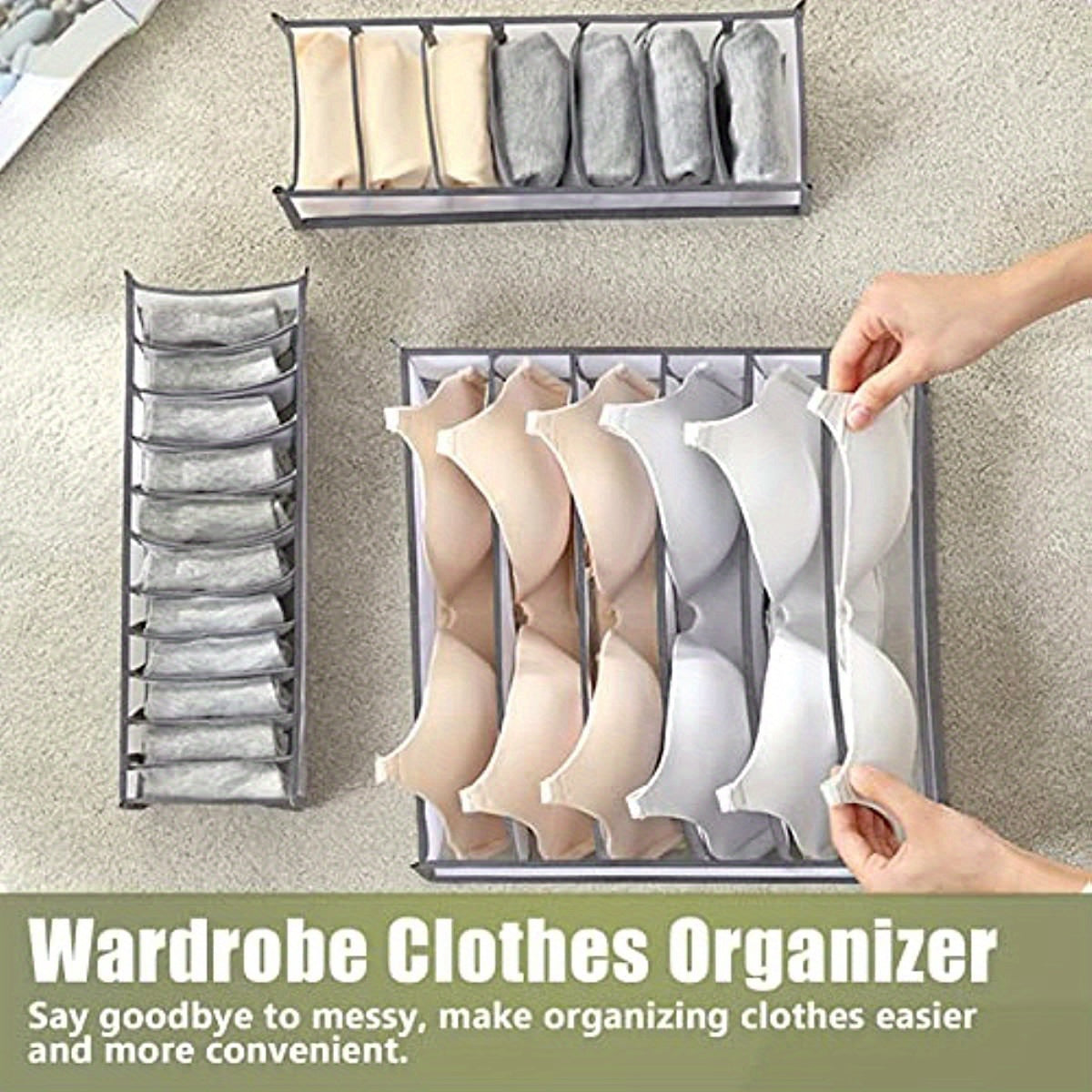 Organizador de 6 Compartimentos para Sujetadores y Ropa Interior - Divisor de Cajón Plegable para Almacenamiento en Armario, Perfecto para Sujetadores, Calcetines y Lencería, Contenedores de Almacenamiento, Organizadores de Armario, Organizadores de Clos