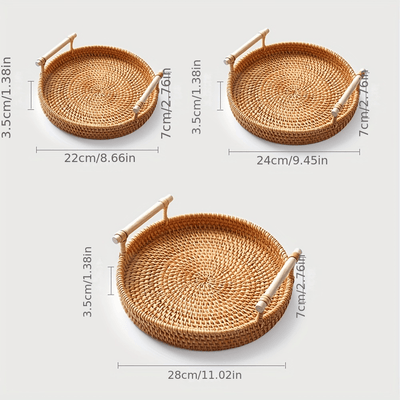 1 plato redondo de ratán natural - Ideal para Acción de Gracias, Navidad, Halloween, Pascua, Hanukkah y Acción de Gracias - Seguro para alimentos, acabado con aceite, perfecto para servir alimentos, accesorio de comedor | Plato de servicio elegante | Aca