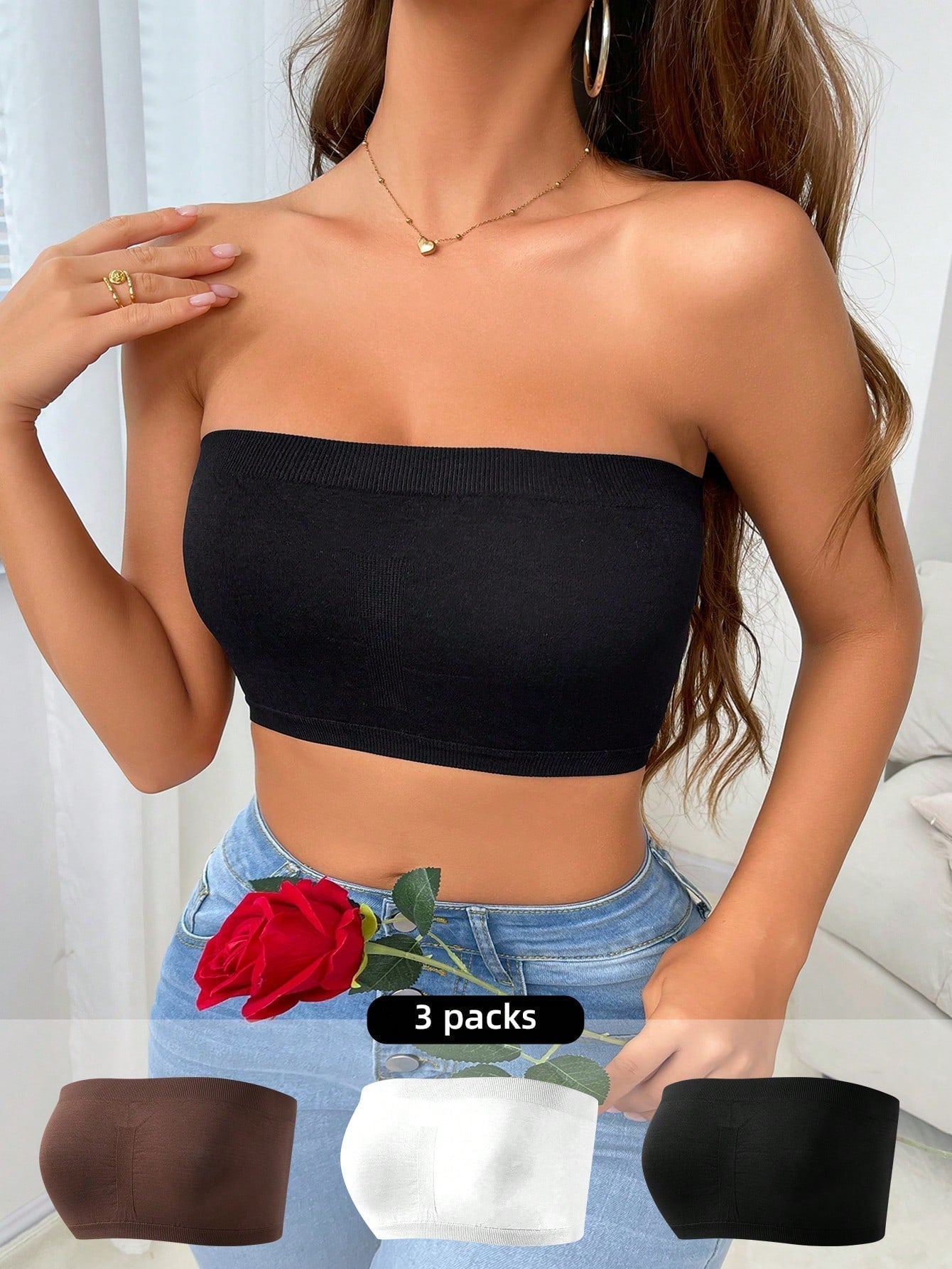 Set de 3 tubos casuales para mujeres de unicolor