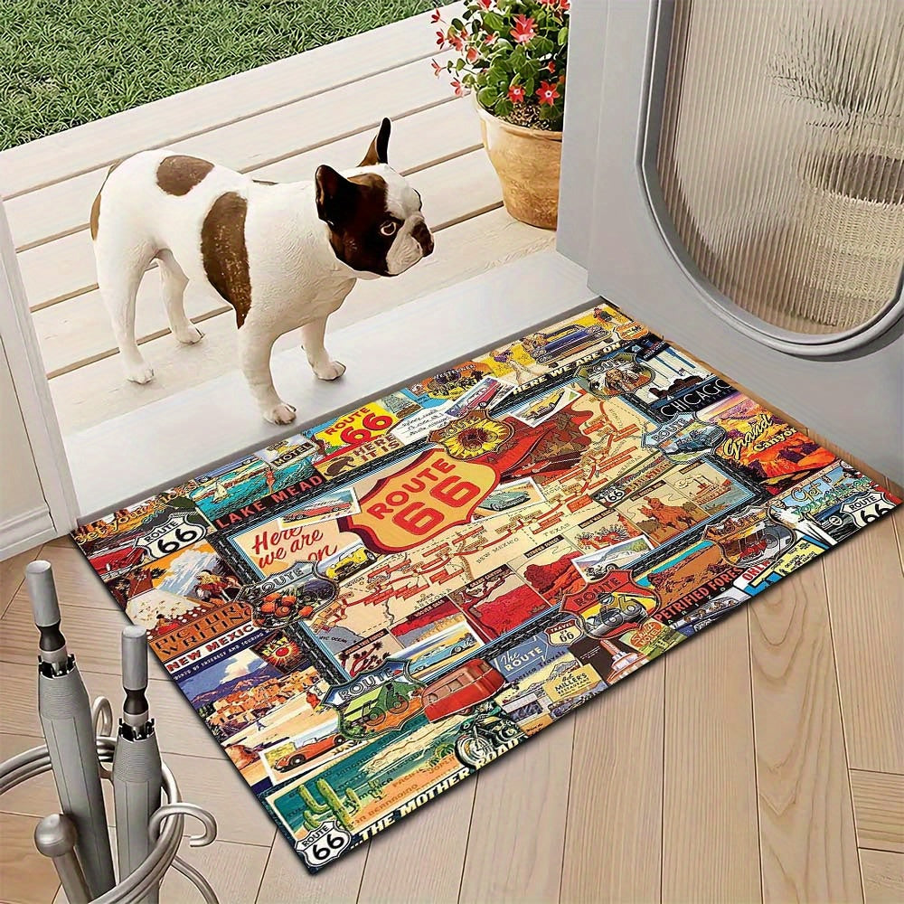 Cojín para Silla de Oficina con Diseño de Señal de Carretera Vintage de la Ruta 66 y Rompecabezas de Coche de Carreras - Alfombra Decorativa Grande de Poliéster, Regalo Perfecto para las Fiestas para el Hogar y el Dormitorio