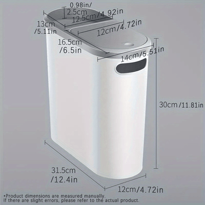 10L Cubo de Baño Delgado con Tapa Ranurada - Plástico Duradero, Diseño Compacto Ahorrador de Espacio, Apertura Sin Manos y Contención de Olores, Cesto Moderno para Baños Pequeños, Papelera Elegante y Estilizada