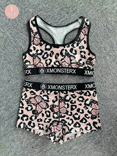 Conjunto deportivo de sujetador y ropa interior de poliester transpirable para mujeres, diseno sin espalda, para ciclismo, estilo corto