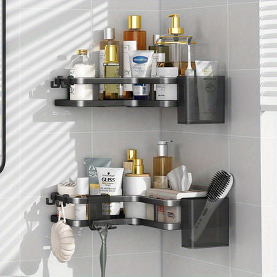 2pcs Estantes de Esquina de Acero Inoxidable para Baño y Cocina - Sin Taladro, Estantes de Almacenamiento Montados en la Pared