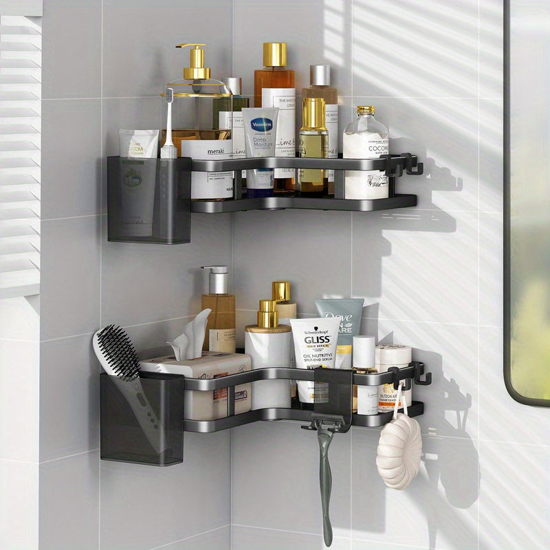 2pcs Estantes de Esquina de Acero Inoxidable para Baño y Cocina - Sin Taladro, Estantes de Almacenamiento Montados en la Pared