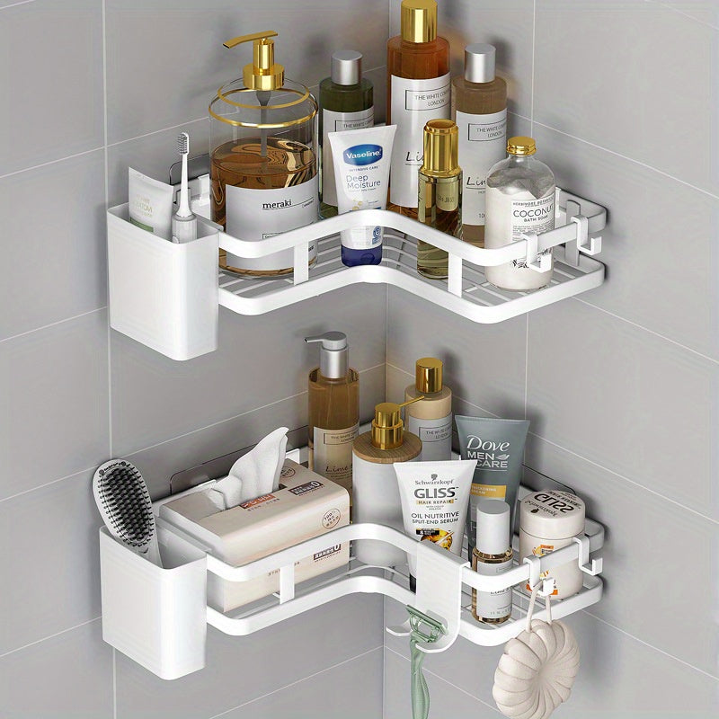 2pcs Estantes de Esquina de Acero Inoxidable para Baño y Cocina - Sin Taladro, Estantes de Almacenamiento Montados en la Pared