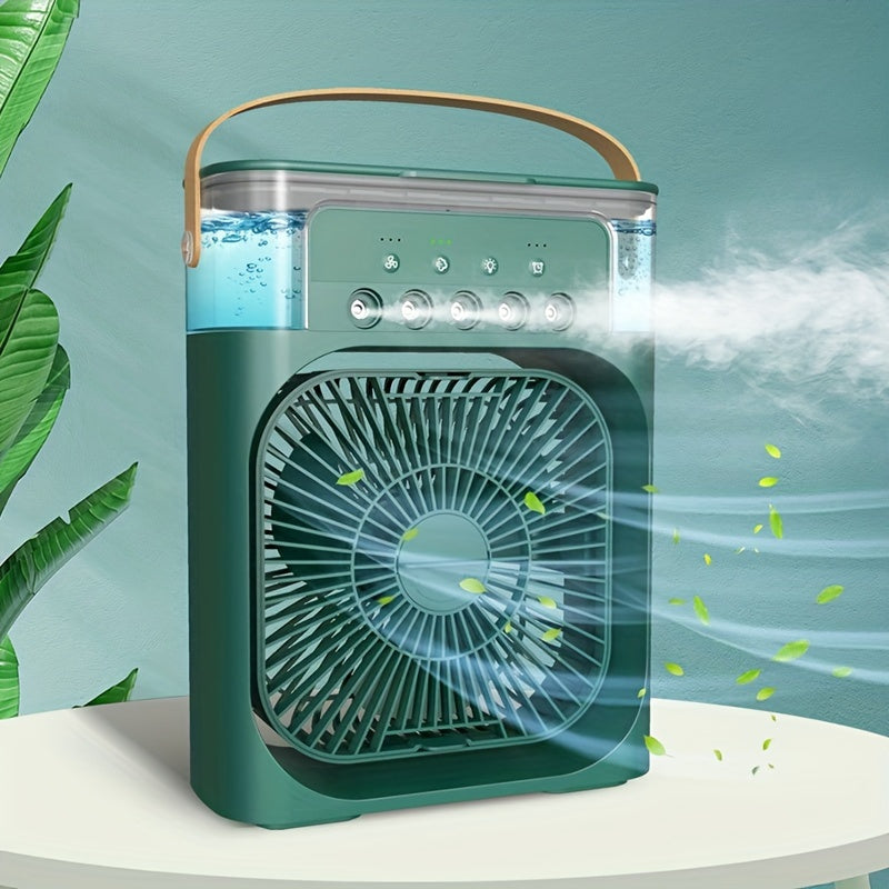 1 Pieza, Ventilador Humidificador Portátil Con Alimentación USB Y Nebulizador De 5 Orificios, Diseño Compacto 2 En 1 Para Diferentes Tipos De Habitaciones, Construcción De Plástico, Voltaje Bajo ≤36V, Ideal Para Dormitorio, Oficina, Cocina Y Uso Para El