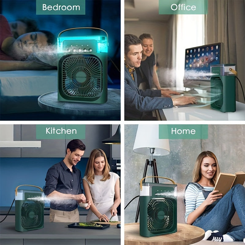 1 Pieza, Ventilador Humidificador Portátil Con Alimentación USB Y Nebulizador De 5 Orificios, Diseño Compacto 2 En 1 Para Diferentes Tipos De Habitaciones, Construcción De Plástico, Voltaje Bajo ≤36V, Ideal Para Dormitorio, Oficina, Cocina Y Uso Para El