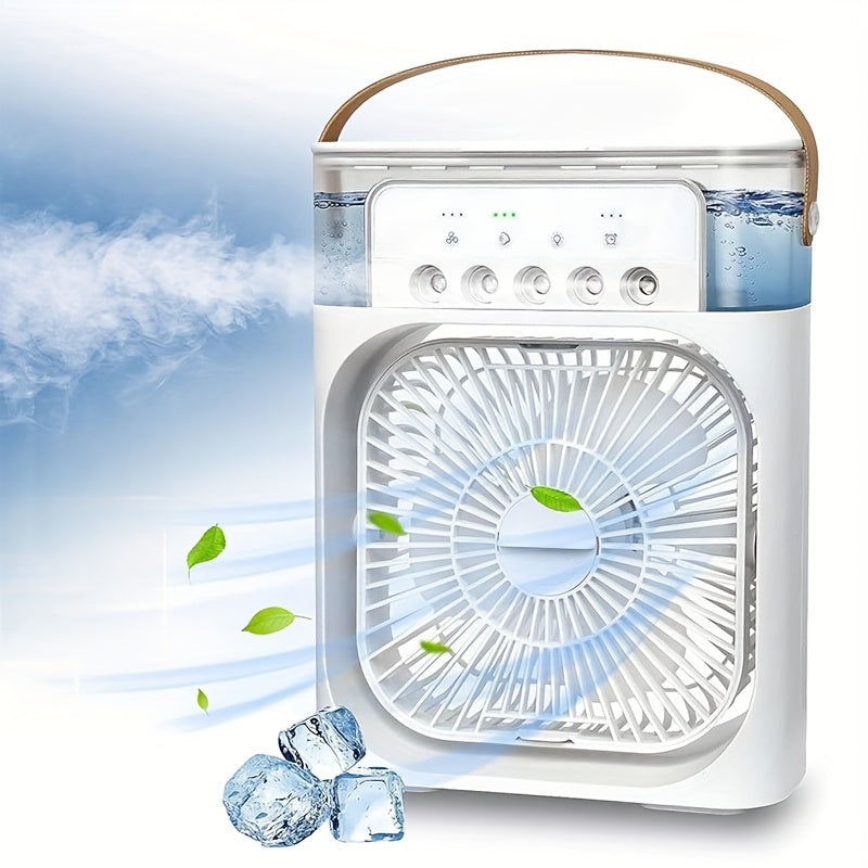 1 Pieza, Ventilador Humidificador Portátil Con Alimentación USB Y Nebulizador De 5 Orificios, Diseño Compacto 2 En 1 Para Diferentes Tipos De Habitaciones, Construcción De Plástico, Voltaje Bajo ≤36V, Ideal Para Dormitorio, Oficina, Cocina Y Uso Para El