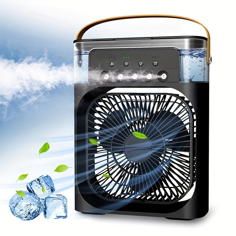 1 Pieza, Ventilador Humidificador Portátil Con Alimentación USB Y Nebulizador De 5 Orificios, Diseño Compacto 2 En 1 Para Diferentes Tipos De Habitaciones, Construcción De Plástico, Voltaje Bajo ≤36V, Ideal Para Dormitorio, Oficina, Cocina Y Uso Para El