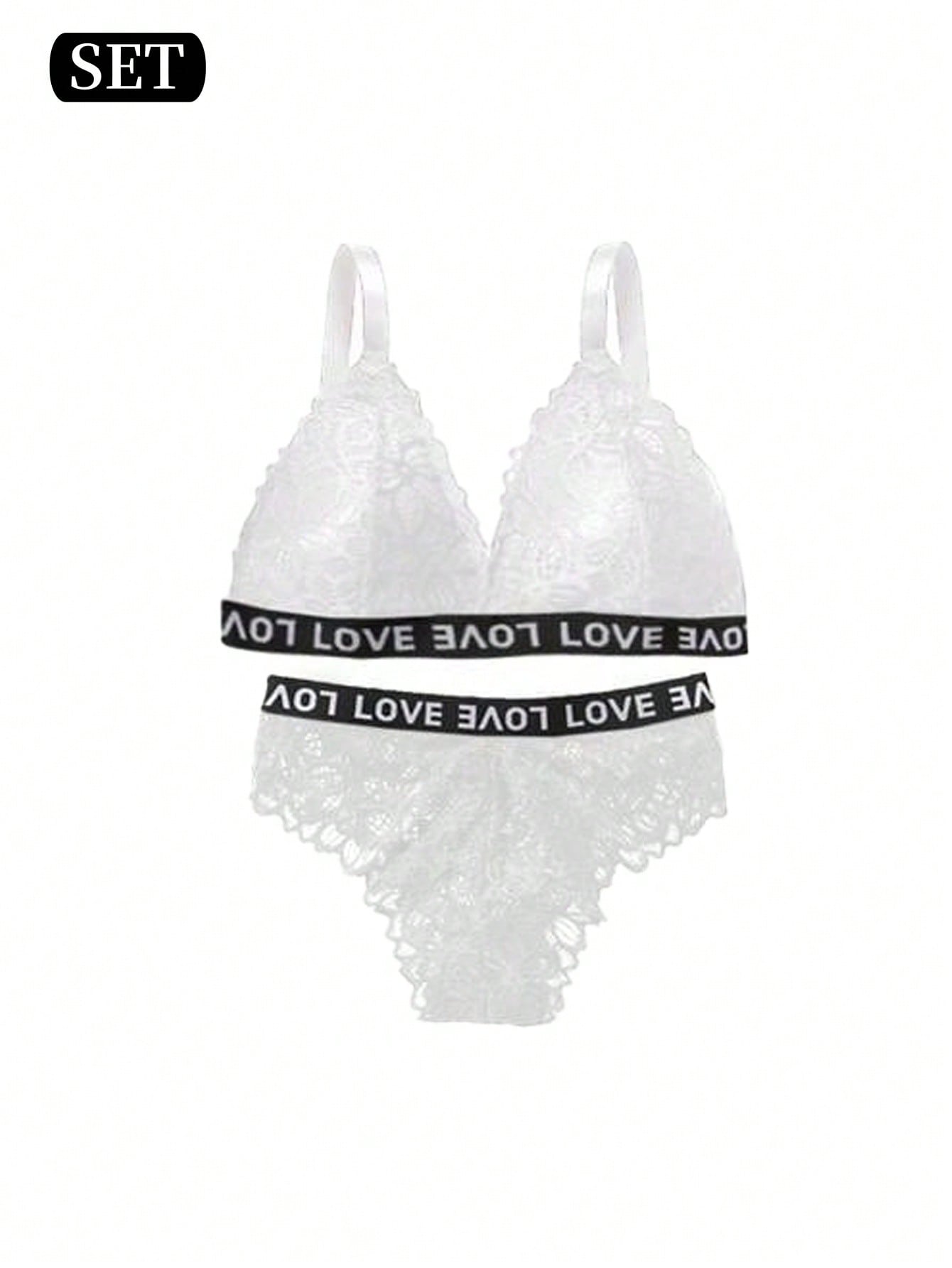 Conjunto de Brasier inalambrico de encaje blanco sexy para mujeres