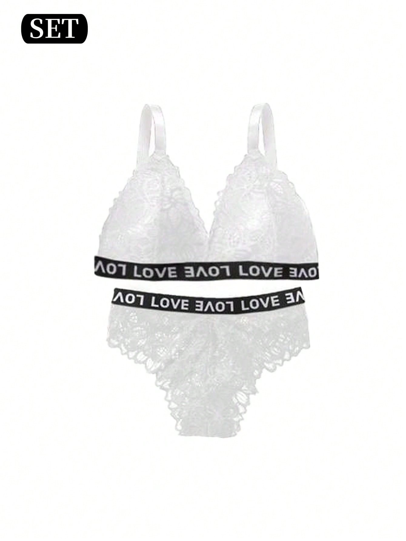 Conjunto de Brasier inalambrico de encaje blanco sexy para mujeres