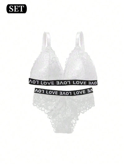 Conjunto de Brasier inalambrico de encaje blanco sexy para mujeres