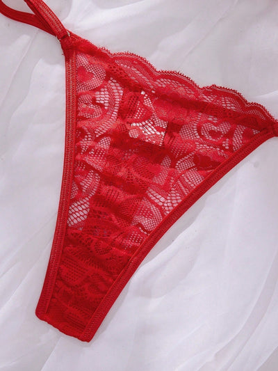 Conjunto de ropa interior para mujer con encaje y huecos, 2 piezas con soporte