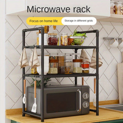 1pieza Estantería de acero inoxidable para microondas, estantería de doble horno de 1-Tier/2-Tier de piso a pie, estantería de almacenamiento de varias capas para cocina y comedor, no requiere batería, estantería de almacenamiento de cocina | Estantería