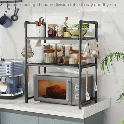 1pieza Estantería de acero inoxidable para microondas, estantería de doble horno de 1-Tier/2-Tier de piso a pie, estantería de almacenamiento de varias capas para cocina y comedor, no requiere batería, estantería de almacenamiento de cocina | Estantería