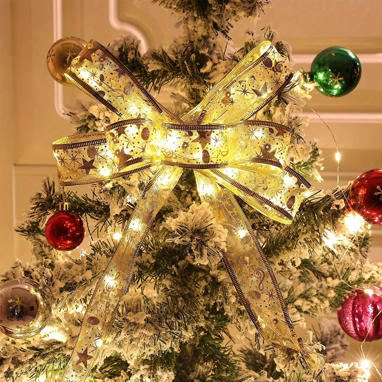 1pc Luminaria de árbol de Navidad de cinta de hada LED - Cinta de PVC operada por batería con luces LED blancas cálidas para decoraciones de fiesta, boda, festividades (No se incluyen baterías)