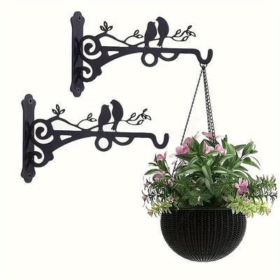 2 piezas de colgadores de plantas de hierro rústico con diseño de silueta de pájaro - Ganchos de colgador de canasta multifuncionales para uso interior/exterior, instalación fácil, decoración de jardín y patio, colgador de plantas con montaje en pared
