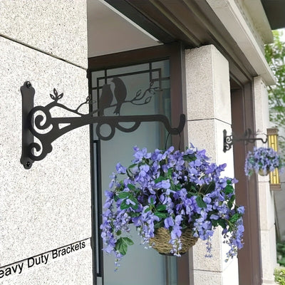 2 piezas de colgadores de plantas de hierro rústico con diseño de silueta de pájaro - Ganchos de colgador de canasta multifuncionales para uso interior/exterior, instalación fácil, decoración de jardín y patio, colgador de plantas con montaje en pared