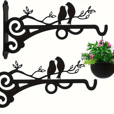 2 piezas de colgadores de plantas de hierro rústico con diseño de silueta de pájaro - Ganchos de colgador de canasta multifuncionales para uso interior/exterior, instalación fácil, decoración de jardín y patio, colgador de plantas con montaje en pared