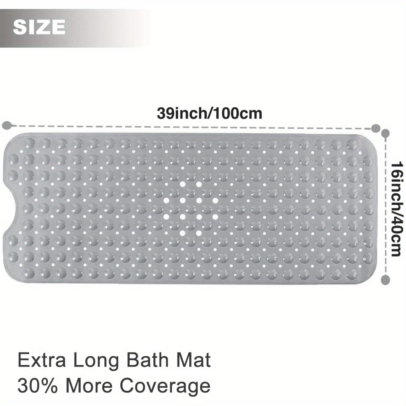 Alfombra de Bañera Extra Larga Antideslizante con Agujeros de Drenaje y Ventosas - Lavable a Máquina, Duradera, Alfombra de Ducha de PVC para Hogar, Hotel, Viaje en Coche - Disponible en Múltiples Colores