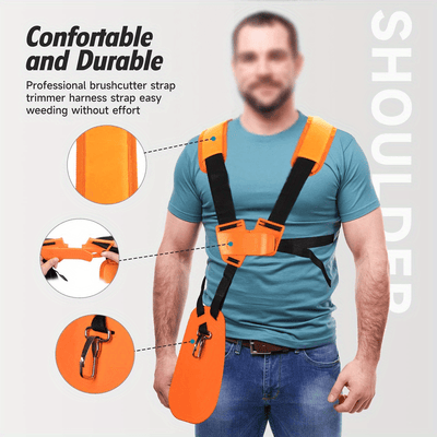 Soporte de hombro ergonómico ajustable para cortacésped y podadores - Correas duraderas naranja y negra, ajuste cómodo para el cuidado de césped al aire libre, no se necesita energía, accesorio de herramienta de jardín manual, diseño clásico, construcció