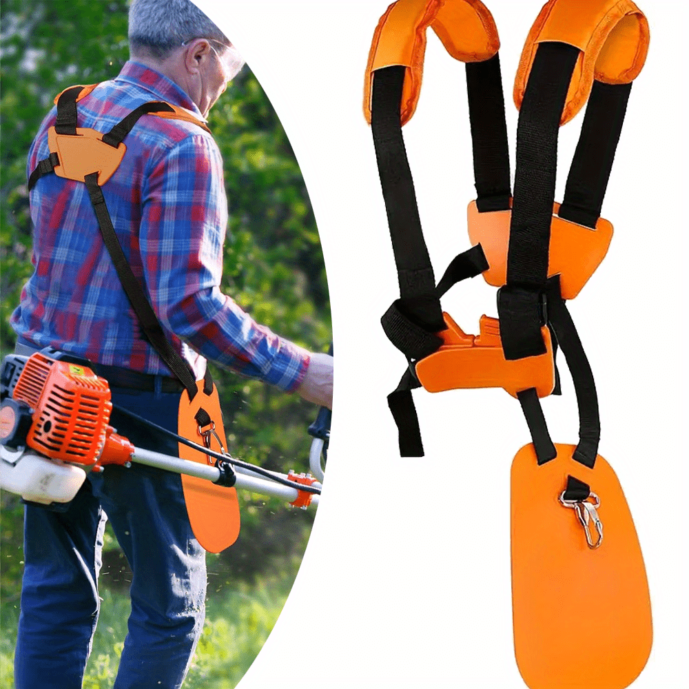 Soporte de hombro ergonómico ajustable para cortacésped y podadores - Correas duraderas naranja y negra, ajuste cómodo para el cuidado de césped al aire libre, no se necesita energía, accesorio de herramienta de jardín manual, diseño clásico, construcció