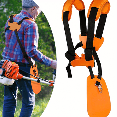 Soporte de hombro ergonómico ajustable para cortacésped y podadores - Correas duraderas naranja y negra, ajuste cómodo para el cuidado de césped al aire libre, no se necesita energía, accesorio de herramienta de jardín manual, diseño clásico, construcció