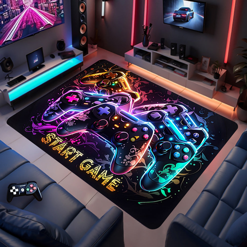 Alfombra de área para controlador de juegos para habitación de niños y jugadores, alfombra de poliéster lavable a máquina antideslizante, alfombra de suelo para habitación de juegos interior con acolchado de esponja, alfombra de pelo bajo para sala de es
