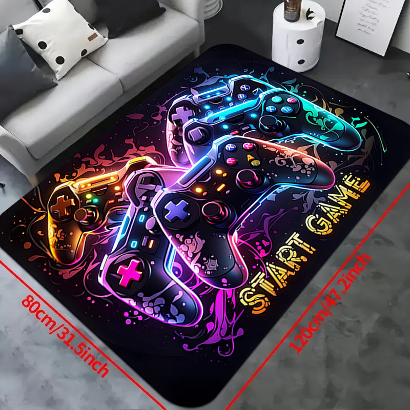 Alfombra de área para controlador de juegos para habitación de niños y jugadores, alfombra de poliéster lavable a máquina antideslizante, alfombra de suelo para habitación de juegos interior con acolchado de esponja, alfombra de pelo bajo para sala de es