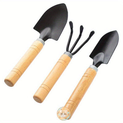 3 piezas de juego de paletas de jardín, herramientas manuales de metal duraderas, ideales para plantar, airear el suelo, macetas y podar, con mangos de madera, para no requerir electricidad